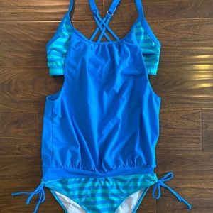 Blue and Teal Two Piece/Tankini Swimsuit, Medium